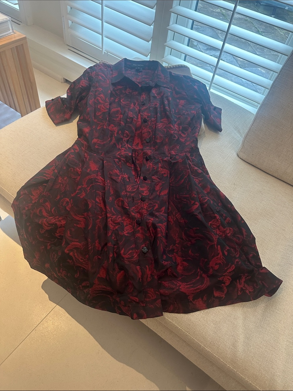 Pink Tartan Black Dress with Red Print